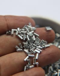 True Cuts Size 2 (2x4mm) Bugle Beads 5/10/20/50/250/500 Grams Metallic Aluminum Silver Preciosa Ornella loose tube beads embroidery material
