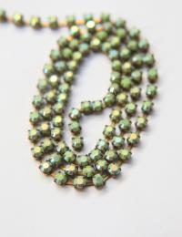 16 SS Rhinestone Chain Vintage Glass Peridot Aurore Boreale (4mm) 1/2/5/15 Meters jewelry making, embroidery materials, vintage findings