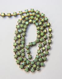 16 SS Rhinestone Chain Vintage Glass Peridot Aurore Boreale (4mm) 1/2/5/15 Meters jewelry making, embroidery materials, vintage findings