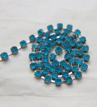 16 SS Rhinestone Chain Vintage Glass Capri Blue Frosted Antique Black Plated/Brass Settings 4mm 1/2/5/15 Meters