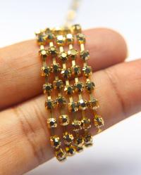 12SS Rhinestone Chain Vintage Machine cut Metallic Aurum Gold 3mm embroidery materials craft vintage findings, lace, strass chains