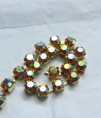 28ss Swarovski Rhinestone Chain in Aurore Boreale 7 COLORS (6mm) 0.5/1/2/5 Meters Brass Settings Bridal Supplies|Jewelry Making, wedding