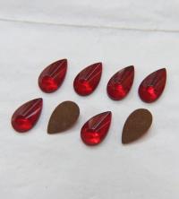 Vintage German glass Pear 14x8 MM cabochons in Ruby 6 Pieces