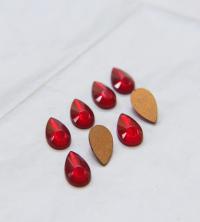 Vintage German glass Pear 14x8 MM cabochons in Ruby 6 Pieces