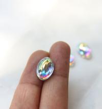 Swarovski 16x11 mm Vintage Crystal Aurore Boreale Flat Back Oval Cabochon Cabs in Crystal foiled 2/6 Pieces