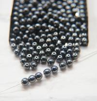 Czech Vintage Pearls 4mm Round in Jet Hematite 50/250/500 Pieces Jewelry making beads