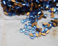 8X4mm vintage rose cut faceted flat back navette glass cabs, cabochons, West Germany