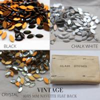 10x5mm vintage rose cut faceted flat back navette glass cabs, cabochons, West Germany