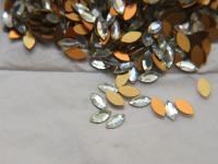10x5mm vintage rose cut faceted flat back navette glass cabs, cabochons, West Germany