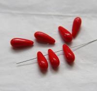 Red Opaque 16x6 mm Czech Smooth Vintage Glass Drops 36/144/288 Pieces Faceted Glass Drops, Vintage Glass Beads, Glass Drops