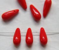 Red Opaque 16x6 mm Czech Smooth Vintage Glass Drops 36/144/288 Pieces Faceted Glass Drops, Vintage Glass Beads, Glass Drops