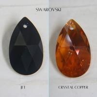 50 mm Swarovski Crystal 6106 Big Rare Pear Beads Pendants Fancy Crystal drop in Jet / Crystal Copper vintage findings