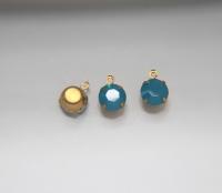 Swarovski 11 mm Round setting drop dangle (one/two loop) Caribbean Blue Opal 6/12/24/100/300 Pieces jewelry supplies in Brass/Vintage Black
