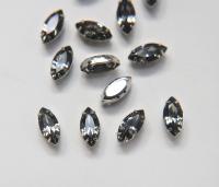 Swarovski 15x7 Navette Clips Sewon 4 hole in Black Diamond Silver Settings (4 pieces) embroidery materials craft vintage ornaments making