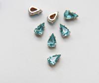 Swarovski 10X6 Pear Vintage Clips Sewon 4 hole in Aquamarine Silver Settings embroidery materials craft vintage