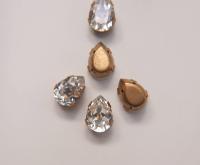 Swarovski 18x13 Pear brass Vintage Clips Sewon 4 hole in Crystal Settings embroidery materials sewing jewelry making craft vintage supplies