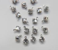 Swarovski 11mm Fancy Square Stones 1 ring setting drop dangle Rhodium plated (one loop) 6 Pieces jewelry supplies findings
