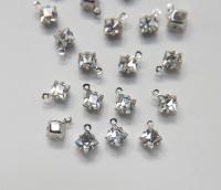 Swarovski 11mm Fancy Square Stones 1 ring setting drop dangle Rhodium plated (one loop) 6 Pieces jewelry supplies findings