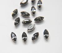 Swarovski 15x7 Navette Clips Sewon 4 hole in Black Diamond Silver Settings (4 pieces) embroidery materials craft vintage ornaments making