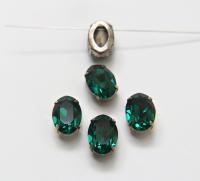 Swarovski 18x13 Emerald 4120 Oval Vintage Silver Clips Sewon 4 hole embroidery materials sewing jewelry making craft vintage supplies