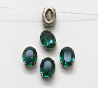 Swarovski 18x13 Emerald 4120 Oval Vintage Silver Clips Sewon 4 hole embroidery materials sewing jewelry making craft vintage supplies