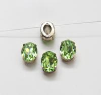 Swarovski 18x13 Peridot 4120 Oval Silver Clips Sewon 4 hole embroidery materials sewing jewelry making craft vintage supplies