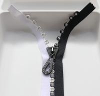 SS24 (13 inch) Long Swarovski Crystal Rhinestone Black & White Zipper closed at one end by PC