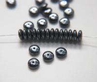 9mm Smooth Rondelle in Jet Hematite Pressed Czech Glass Beads Flat Disc Rondelle Spacer, spacer beads, wholesale beads