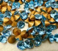 Swarovski 1357 Brilliant Cut Chaton SS29 Aquamarine Gold Foiled jewelry making findings