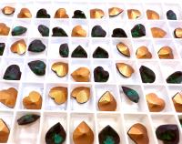 Swarovski Vintage Heart Rhinestones 8.8x 8 mm in Emerald foiled fancy stones jewelry making