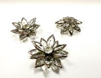 25mm Vintage channel beads in unfoiled crystals Navette Flower crystals embedded in silver plated metal flower DIY Supplies