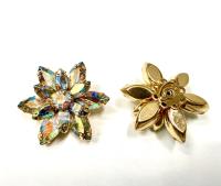 Vintage Swarovski Button Navette Flower Design in Crystal AB Gold plated, Embellishment DIY Supplies wedding decorations