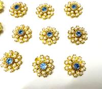 16mm Vintage brass Swarovski Flower Design in pearls and blue crystal Embellishment DIY Supplies wedding decorations
