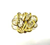 Vintage Swarovski Crystal Flower Button, Brass Metal DIY Supplies (25x22mm)