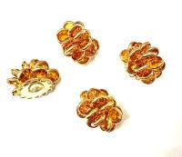 Vintage Topaz Swarovski Crystal Flower Button, Gold Plated (25x22mm)