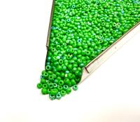 Patina Opaque Green Aurore Boreale Charlotte Cut Beads, 11/0