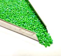 Patina Opaque Green Aurore Boreale Charlotte Cut Beads, 11/0