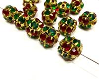 Rare Vintage Swarovski Crystal Ball Bead in Siam Emerald – 12mm Brass Setting