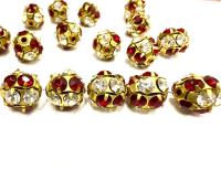 Rare Vintage Swarovski Crystal Ball Bead in Siam and Crystal – 12mm Brass Setting