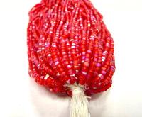 Charlotte Cut Seed Beads 11/0, Patina Matt Light Ruby Aurore Boreale