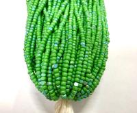 11/0 Charlotte Cut Seed Beads: Patina Opaque Green Aurore Boreale