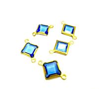 Square Vintage Swarovski Crystal 2 loops Connectors in Sapphire, Brass settings