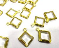 Square Vintage Swarovski Crystal 1 loop Dangle in Crystal, Brass settings