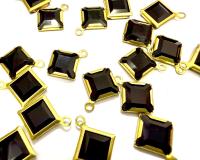 Square Vintage Swarovski Crystal 1 loop Dangle in Jet, Brass settings