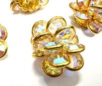 Vintage Crystal AB Flower Bead, Gold Plated Embellishment (30mm)