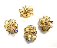 Vintage Crystal AB Flower Bead, Gold Plated Embellishment (30mm)