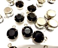 Swarovski round Crystal Jet Drop Setting in Rhodium, (11mm)