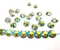 Vintage Swarovski Peridot Aurore Boreale Crystal Rose Montees, 40ss Silver Plated Settings