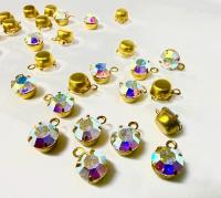 Swarovski Crystal Aurore Boreale Drop, Brass Setting (6mm, 28ss)