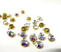 Swarovski Crystal Aurore Boreale Drop, Brass Setting (6mm, 28ss)